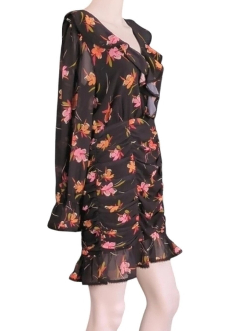 Lost + Wander Beachy Oasis Mini-Dress, Long Sleeve, Ruched